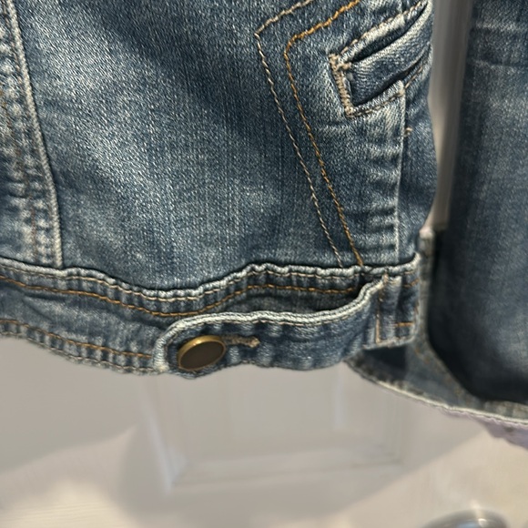 Custom Denim Distressed Jacket— size not listed 19” Pit to pit with stretch - Picture 3 of 9